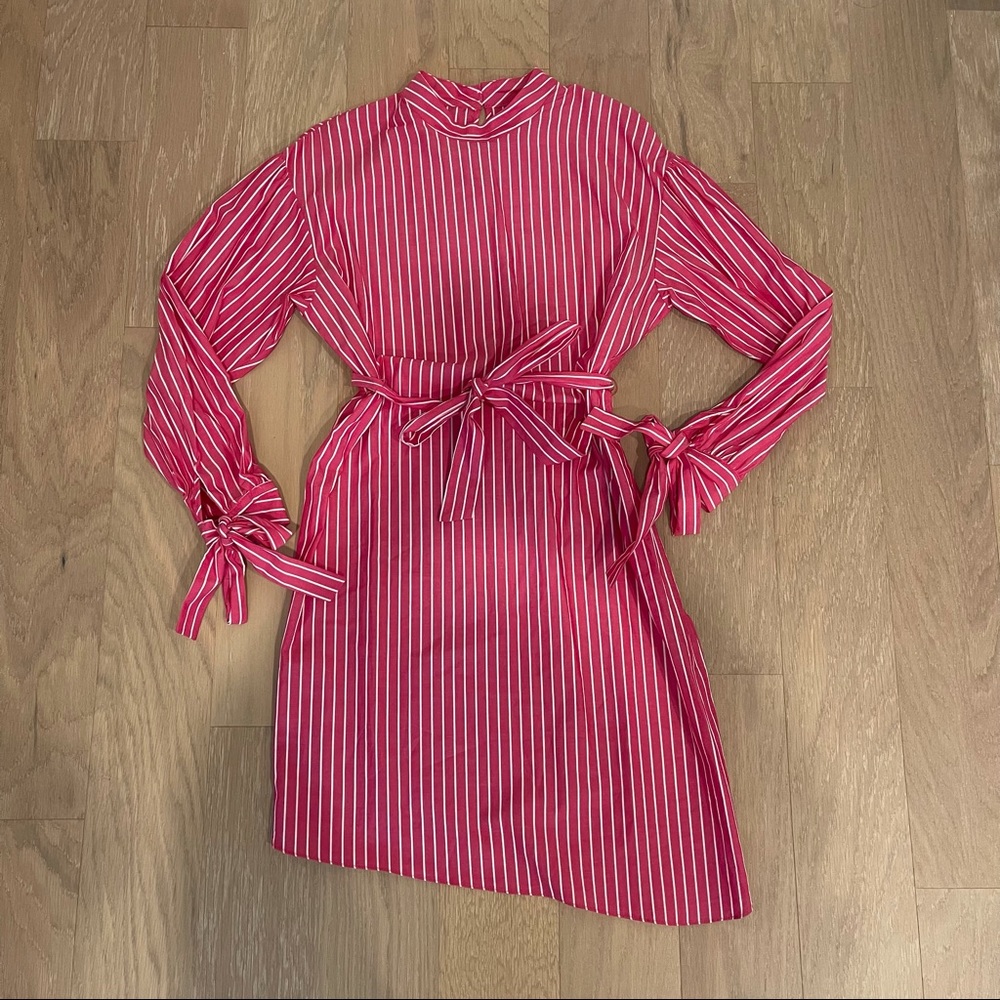 Who What Wear Pink and White long sleeve dress